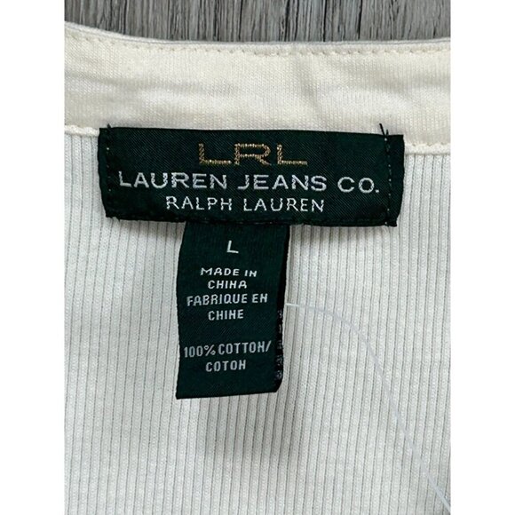 NWT Ralph Lauren Womens Cream Ribbed Ruffle Neck Sleeveless Blouse Top Size L - Picture 5 of 9